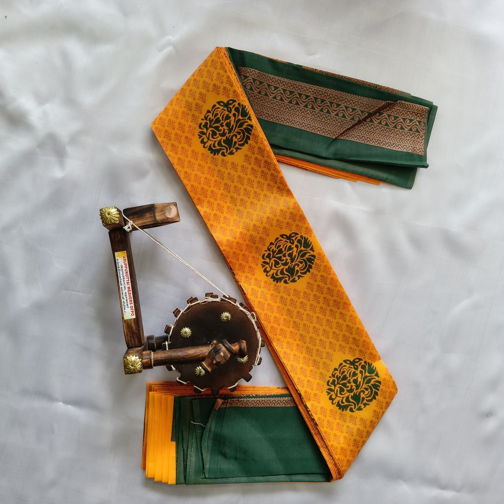 Kubera Silk Cottton Saree with Blouse - Yellow color - Sarees | Buy online on ZillyBuy