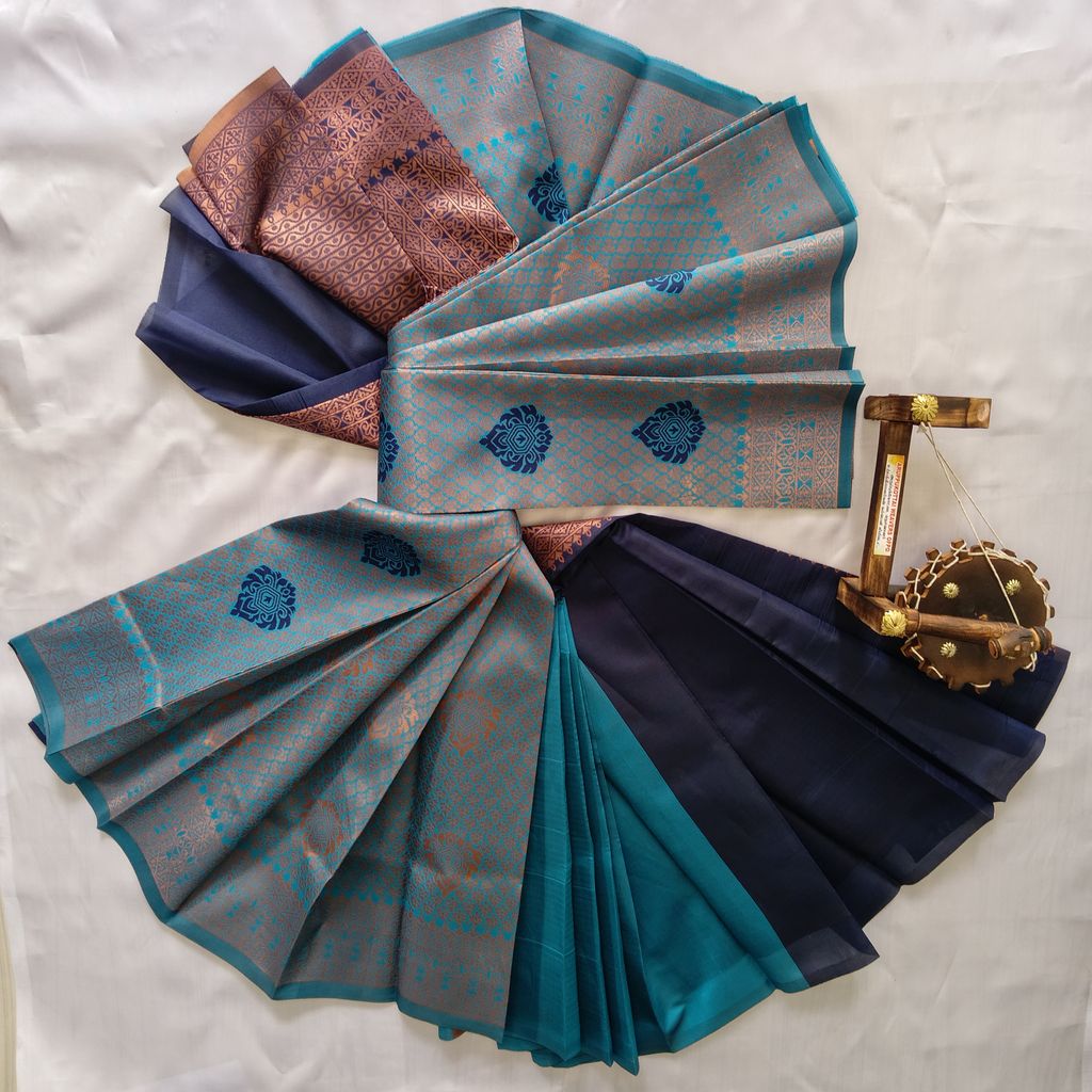 Kubera Silk Cottton Saree with Blouse -  Sky blue color