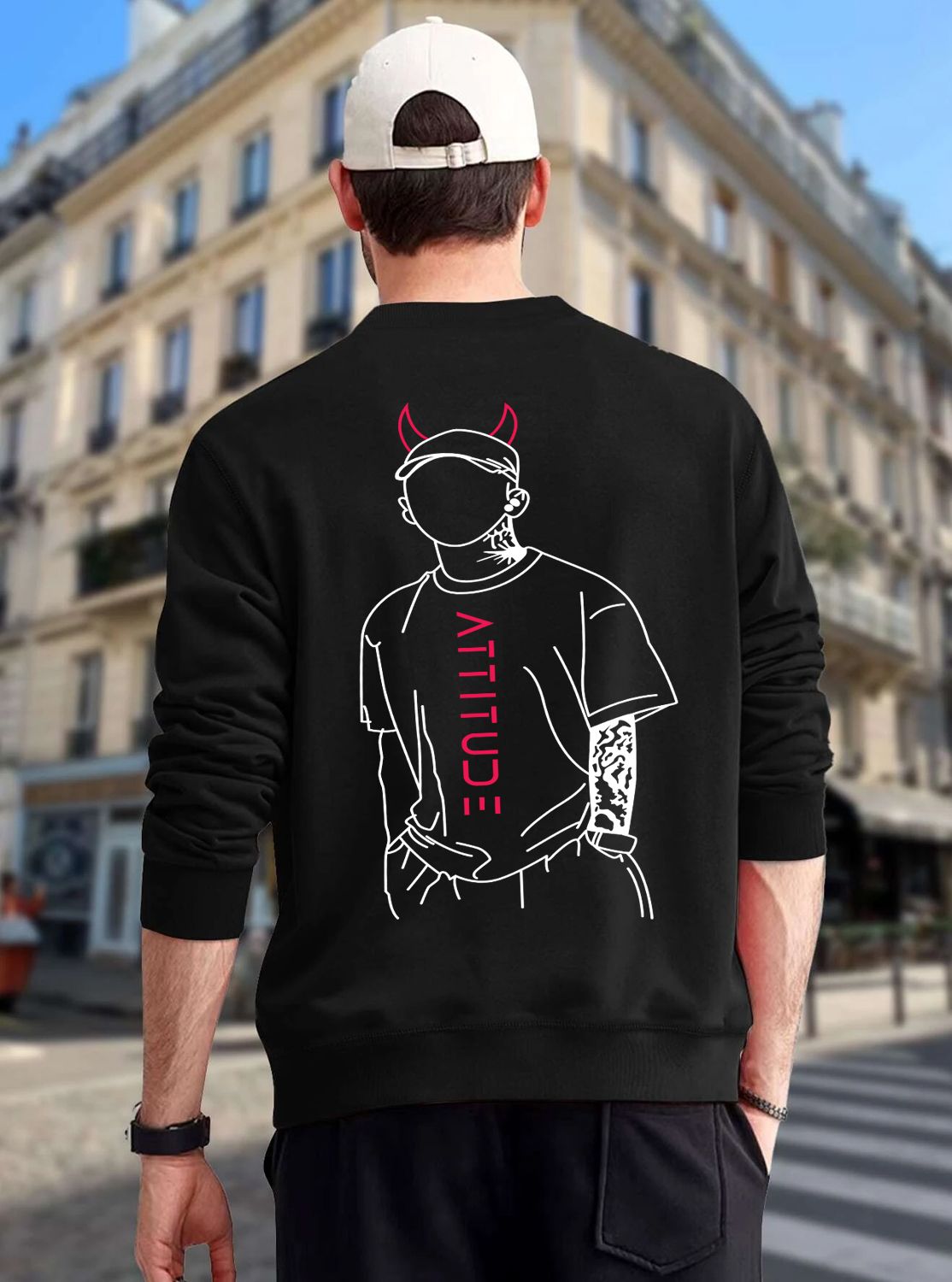 SCOTT FINCHER Men's Black Attitude Graphic Sweatshirt : AA(RSSWT)BLACK_55