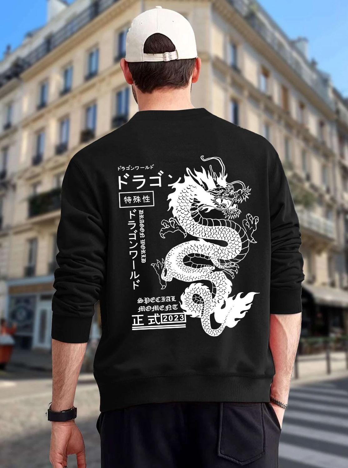 SCOTT FINCHER Men's Streetwear Sweatshirt Dragon Graphic Printed Pullover, Hip Hop Style Casual Jumper : AA(RSSWT)BLACK_63