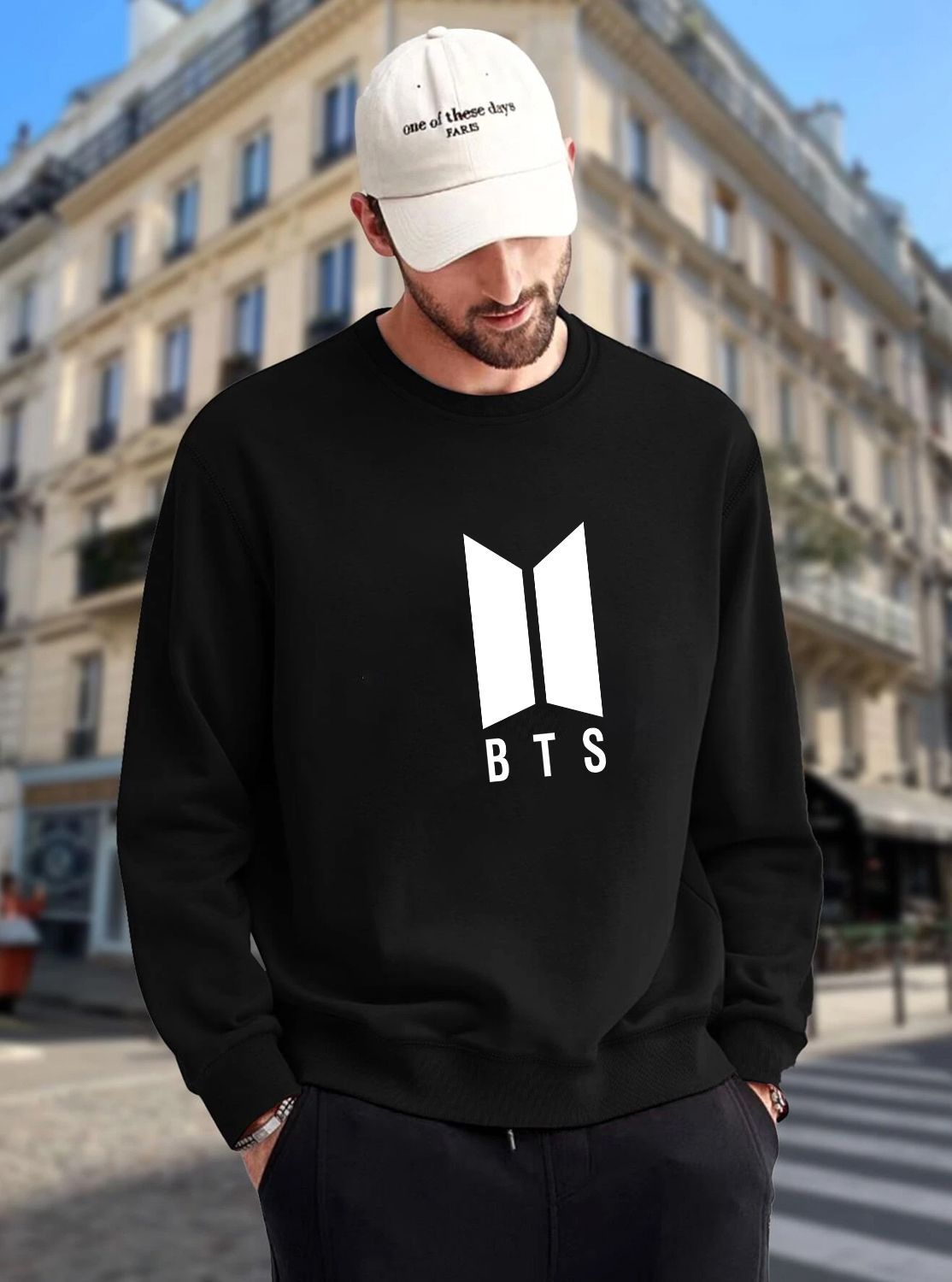 SCOTT FINCHER Men's Black BTS Graphic Printed Roundneck Sweatshirt : AA(RSSWT)BLACK_66