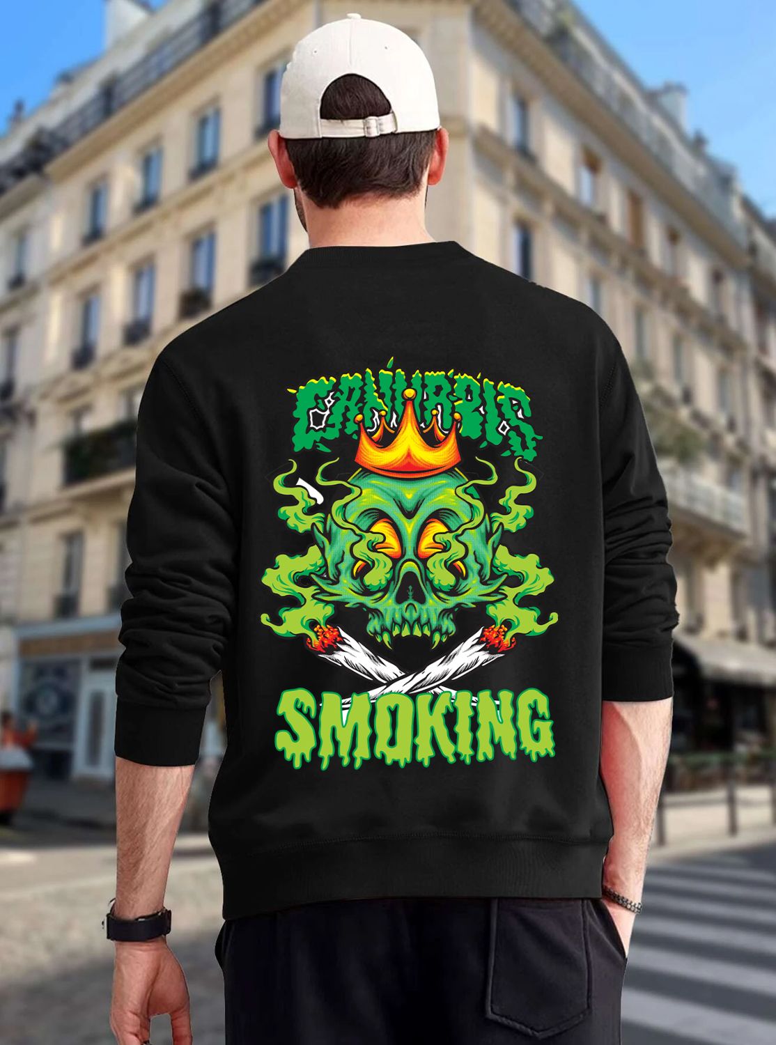 SCOTT FINCHRER Men's Black Sweatshirt with Smoking Skull Graphic Print : AA(RSSWT)BLACK_127