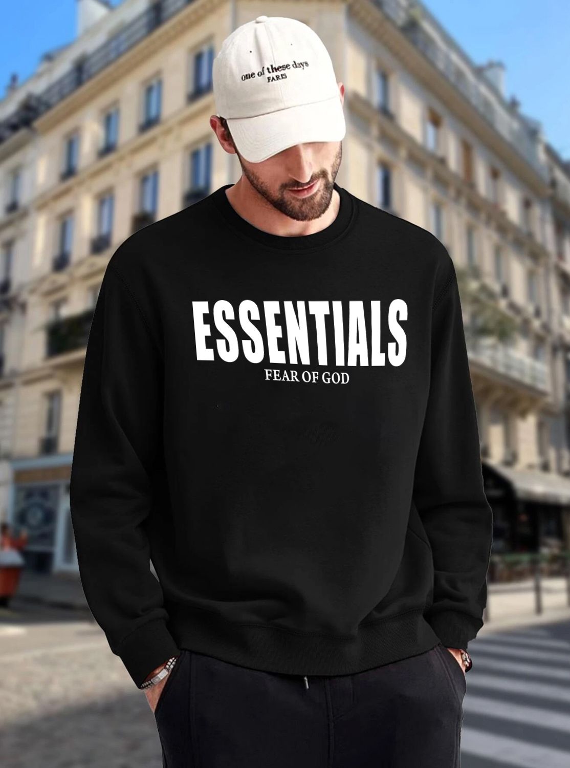 SCOTT FINCHER Men's FOG Essentials Fear of God Black Pullover Sweatshirt : AA(RSSWT)BLACK_154
