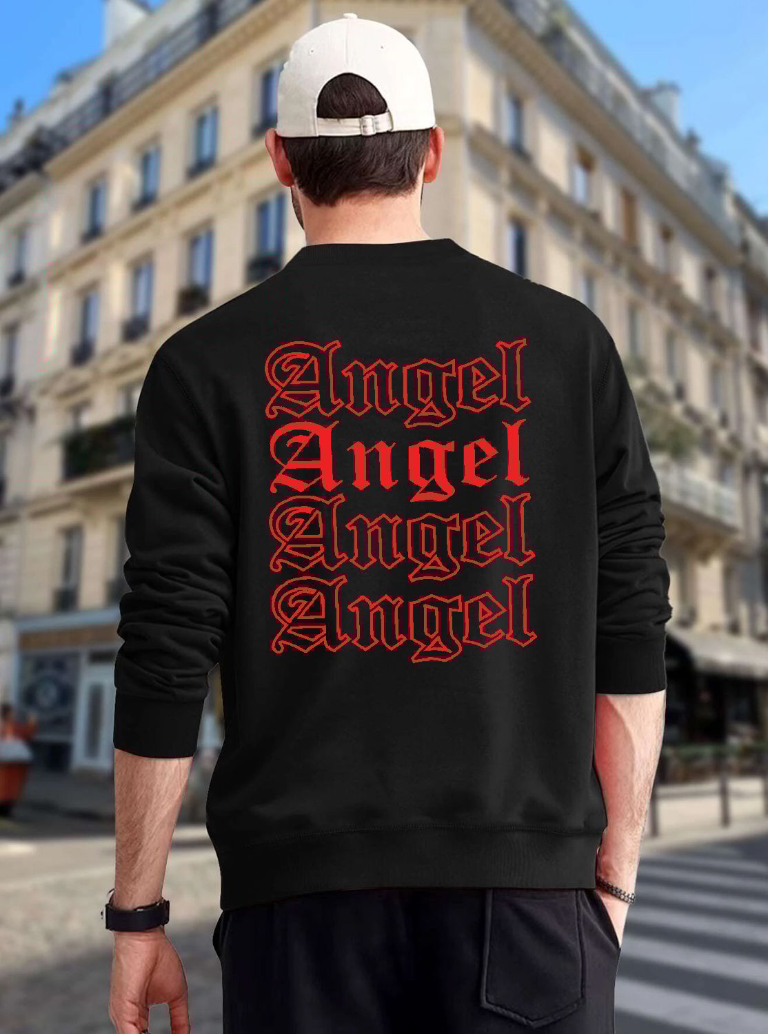 SCOTT FINCHER Men's Black Angel Print Sweatshirt : AA(RSSWT)BLACK_225