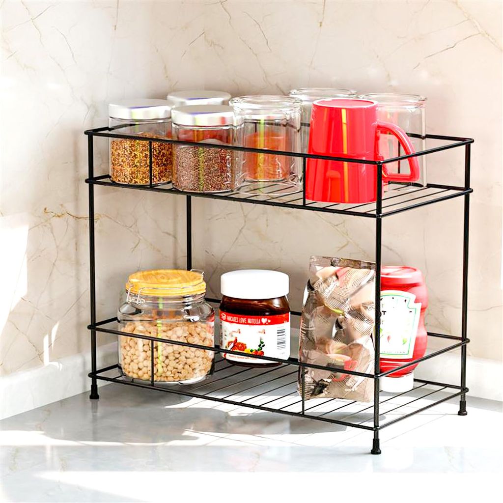 Metal 2-Tier Standing Spice Rack Storage Organizer, Countertop Storage Shelf Organizer for Home and Kitchen