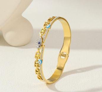Stainless Steel Gold/Rosegold Plated Evil Eye Kada- STKD 4890