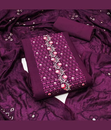 Rangtulika Ethnics Unstitched Silk Blend Embroidered Dress Material - Purple ( Pack of 1 )