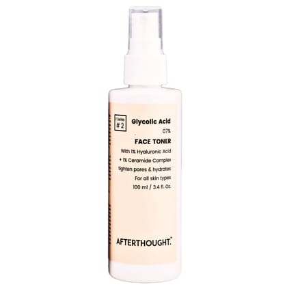 Afterthought Face Toner with 7% Glycolic Acid + 1% Hyaluronic Acid + 1% Ceramide Complex | Exfoliates, Hydrates & Strengthens Skin | for All Skin Types | Paraben free | Men & Women | 100 ml