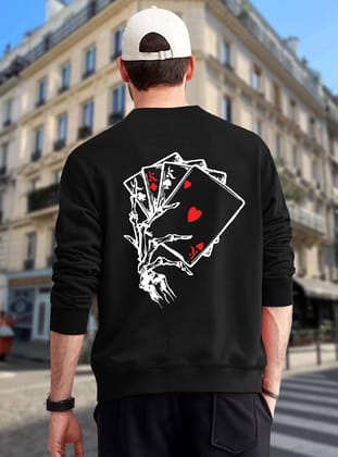 SCOTT FINCHER Men's Black Sweatshirt with Skeleton Hand Holding Playing Cards Design : AA(RSSWT)BLACK_226
