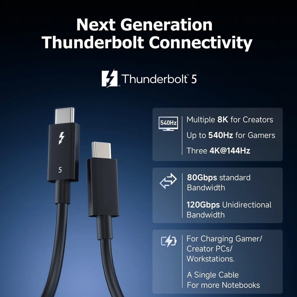 ACASIS [Intel Certified] 80Gbps Thunderbolt 5 Cable with 120Gbps Bandwidth Boost 3* 8K displays & 240W Charging Compatible with Thunderbolt 5/4/3/USB4.0