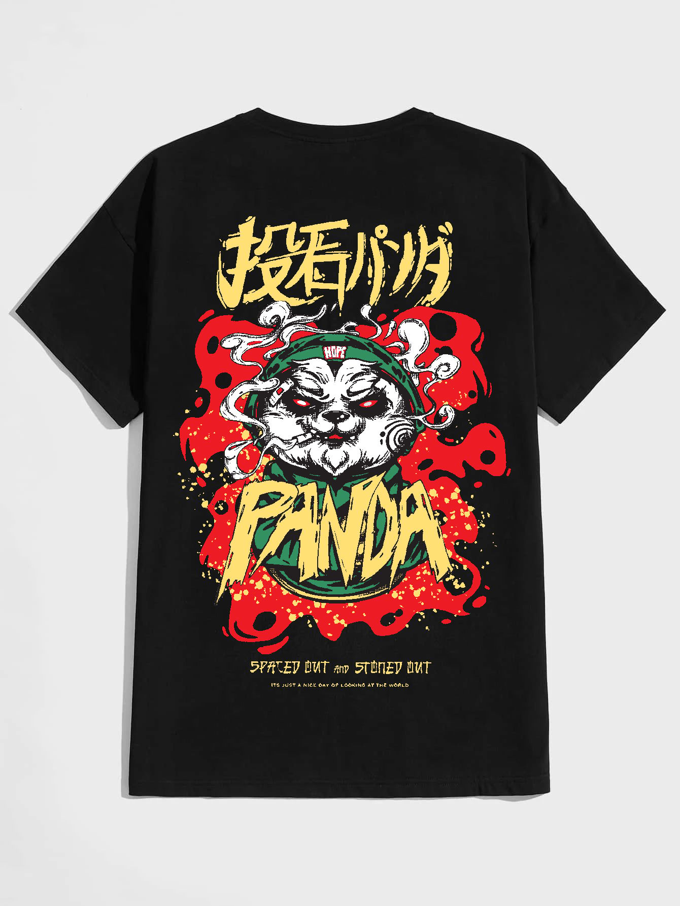SCOTT FINVHER Men's Black Cotton T-Shirt with Panda Graphic and Chinese Characters : AA(HSR)BLACK_30