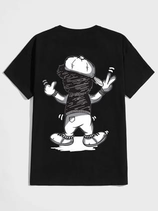 SCOTT FINCHER Men's Black T-Shirt with Cartoon Character Graphic Print : AA(HSR)BLACK_34