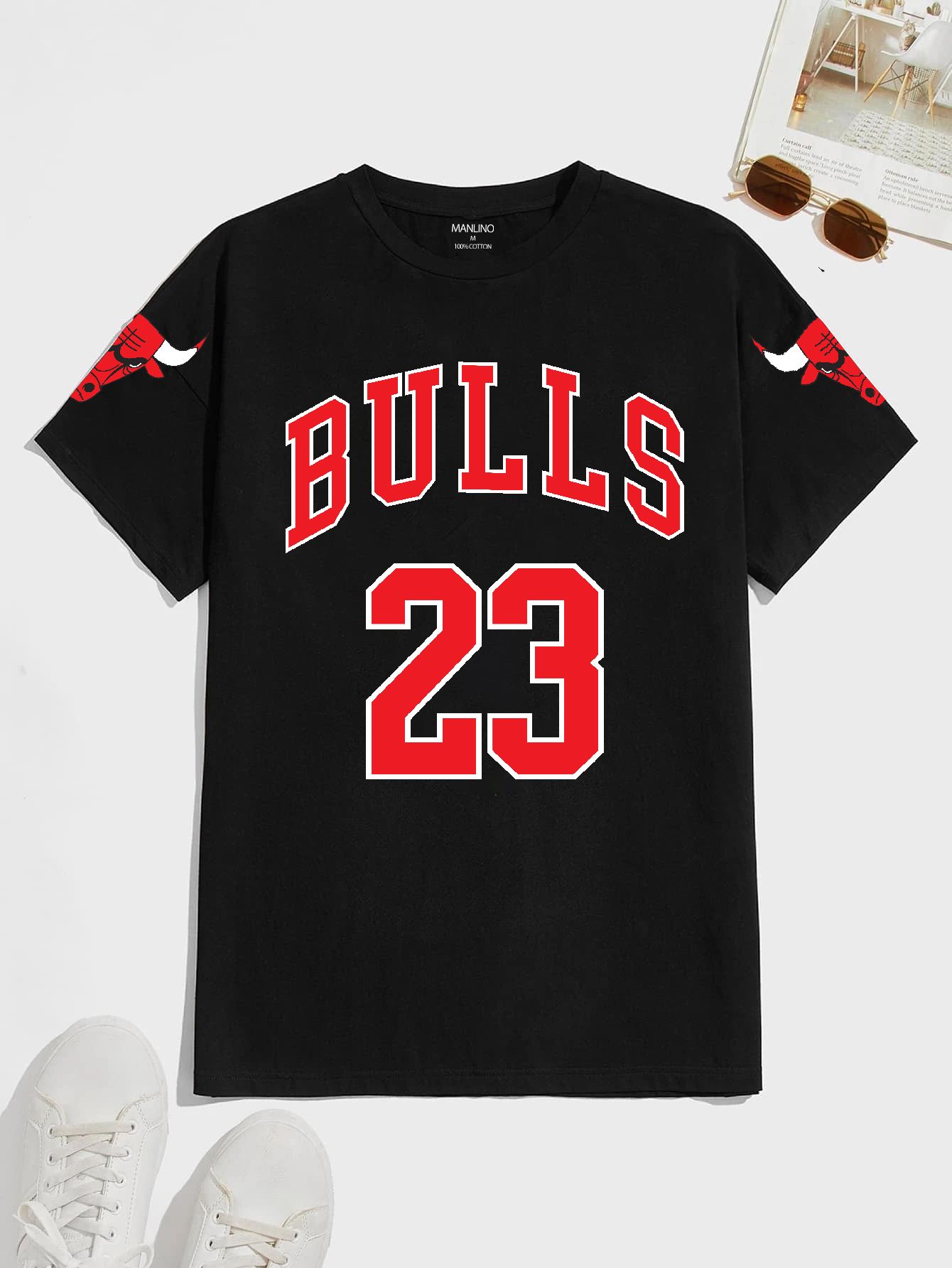 SCOTT FINCHER Men's Chicago Bulls Jersey Style T-Shirt with Player Number 23 and Team Logo, Black : AA(HSR)BLACK_79