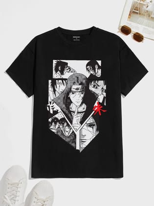 SCOTT FINCHER Men's "Naruto Shippuden Uchiha Clan T-Shirt" Graphic Printed : AA(HSR)BLACK_121
