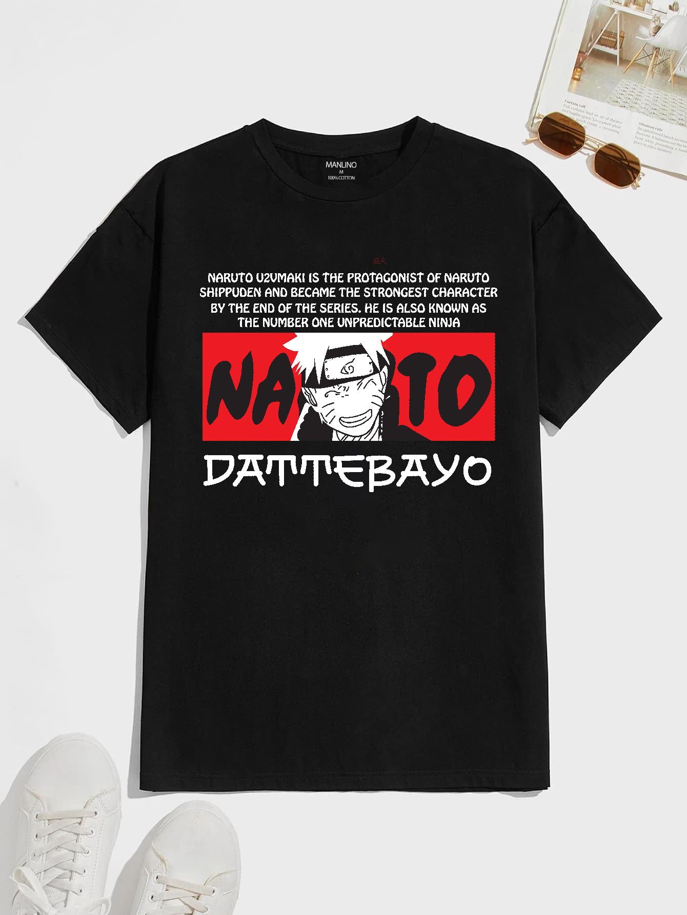 SCOTT FINCHER Men's Naruto Uzumaki T-Shirt: The Strongest Ninja from Naruto Shippuden Graphic Print Tshirt : AA(HSR)BLACK_124