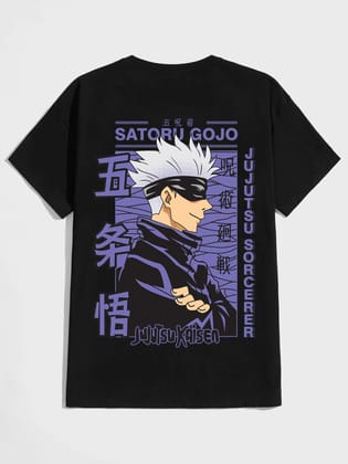 SCOTT FINCHER Men's Jujutsu Kaisen Satoru Gojo Half sleeve Graphic Print T-Shirt" : AA(HSR)BLACK_131