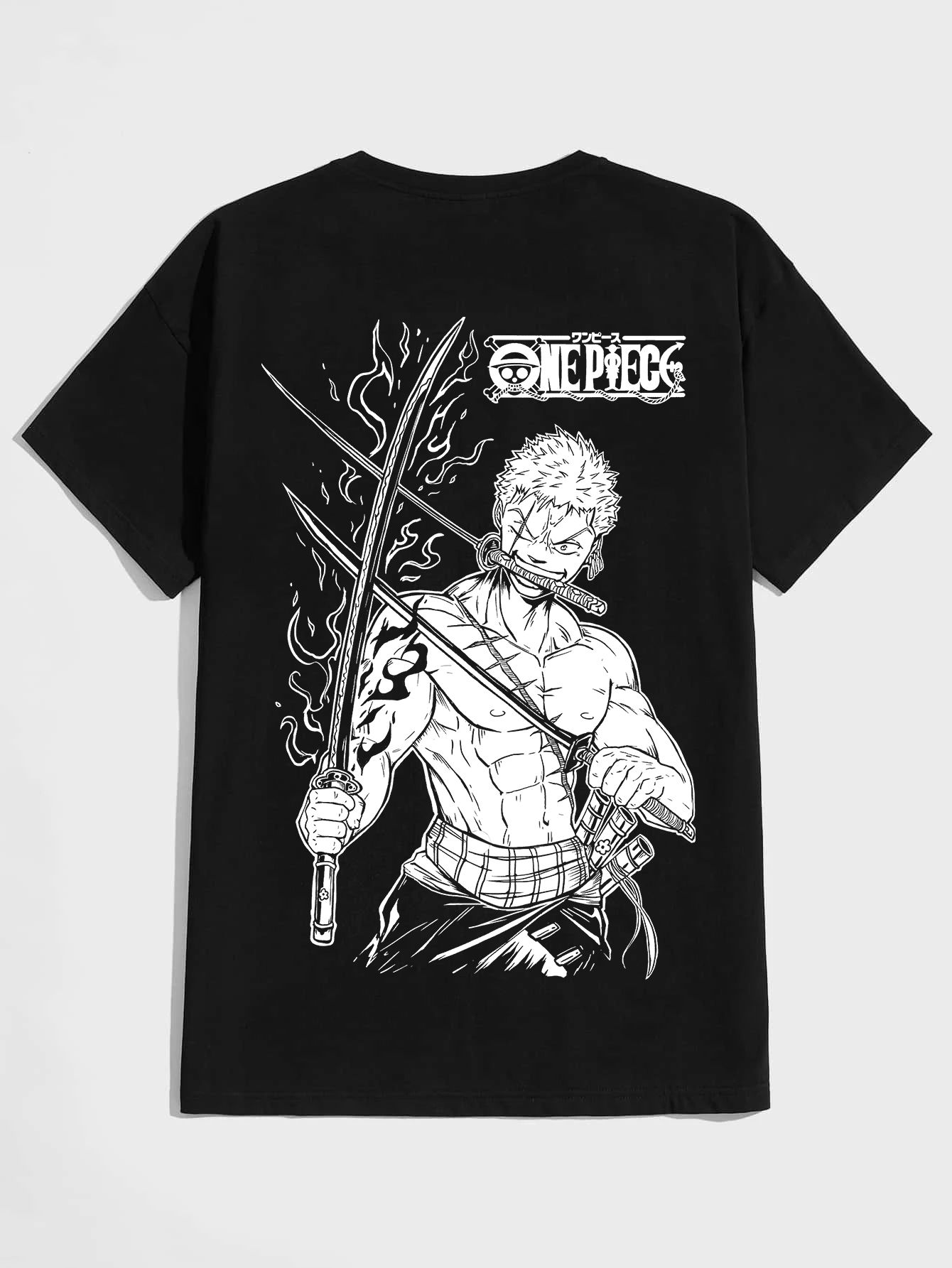 SCOTT FINCHER Men's One Piece Roronoa Zoro Graphic Printed T-Shirt : AA(HSR)BLACK_137