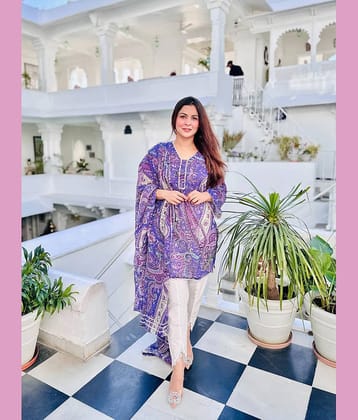 Royal Export Viscose Printed Kurti With Pants Women's Stitched Salwar Suit - Purple ( Pack of 1 )