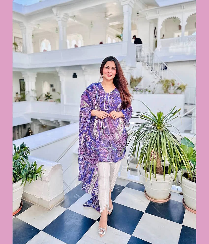 Royal Export Viscose Printed Kurti With Pants Women's Stitched Salwar Suit - Purple ( Pack of 1 )
