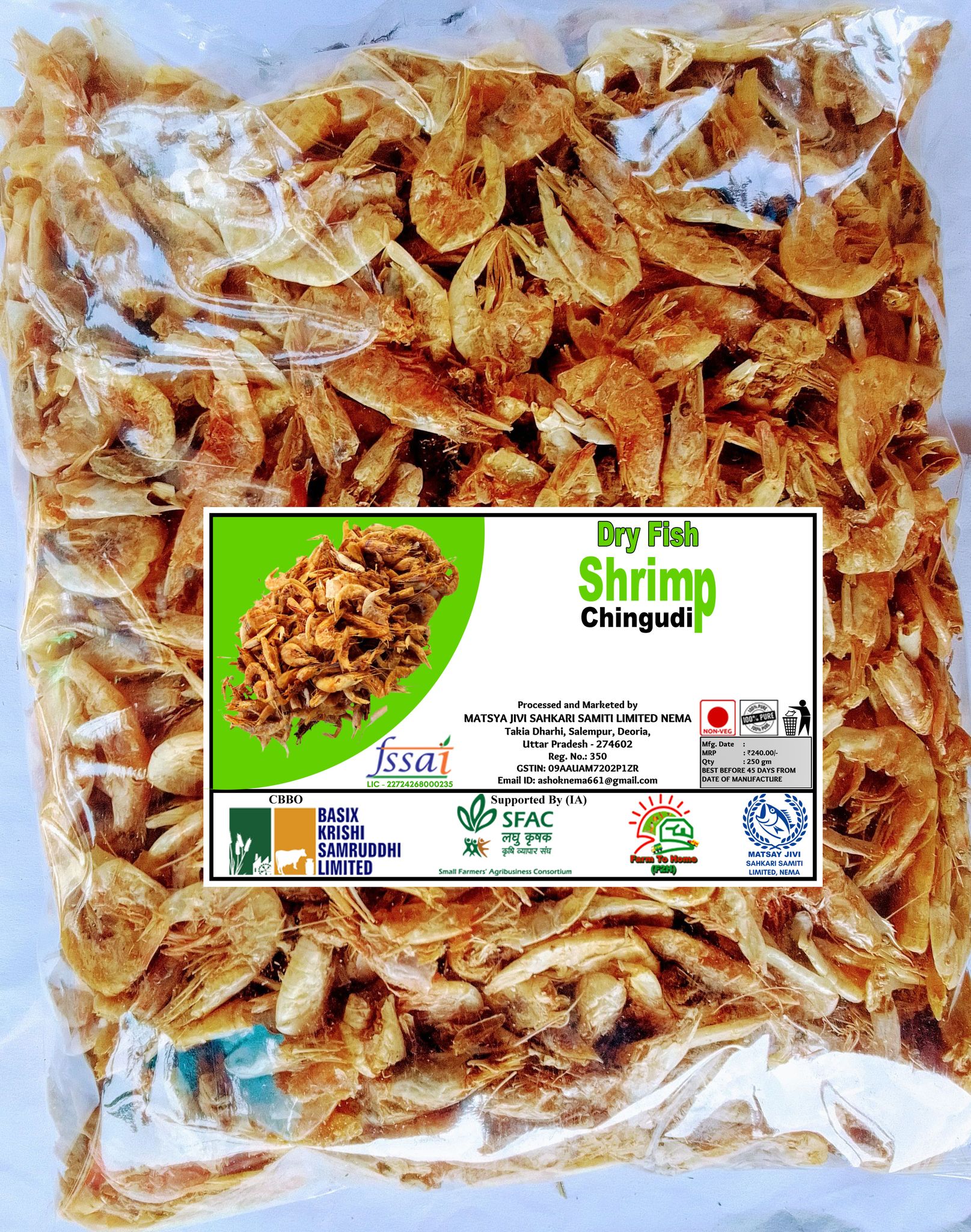 Dry Fish Shrimp (Chingudi) - 100% Pure and Natural - FSSAI Approved - 250gm"