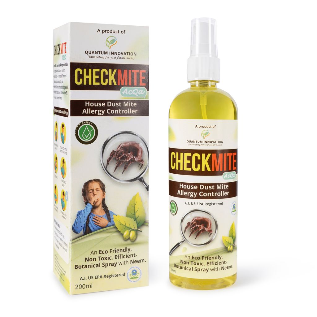 CHECKMITE Dust mites  Allergy Control Spray - Natural Remedy - 100% Eco-Friendly, Chemical Free Neem Based Fabric Spray - US EPA Registered - Safe for Pets & Humans - 200ml