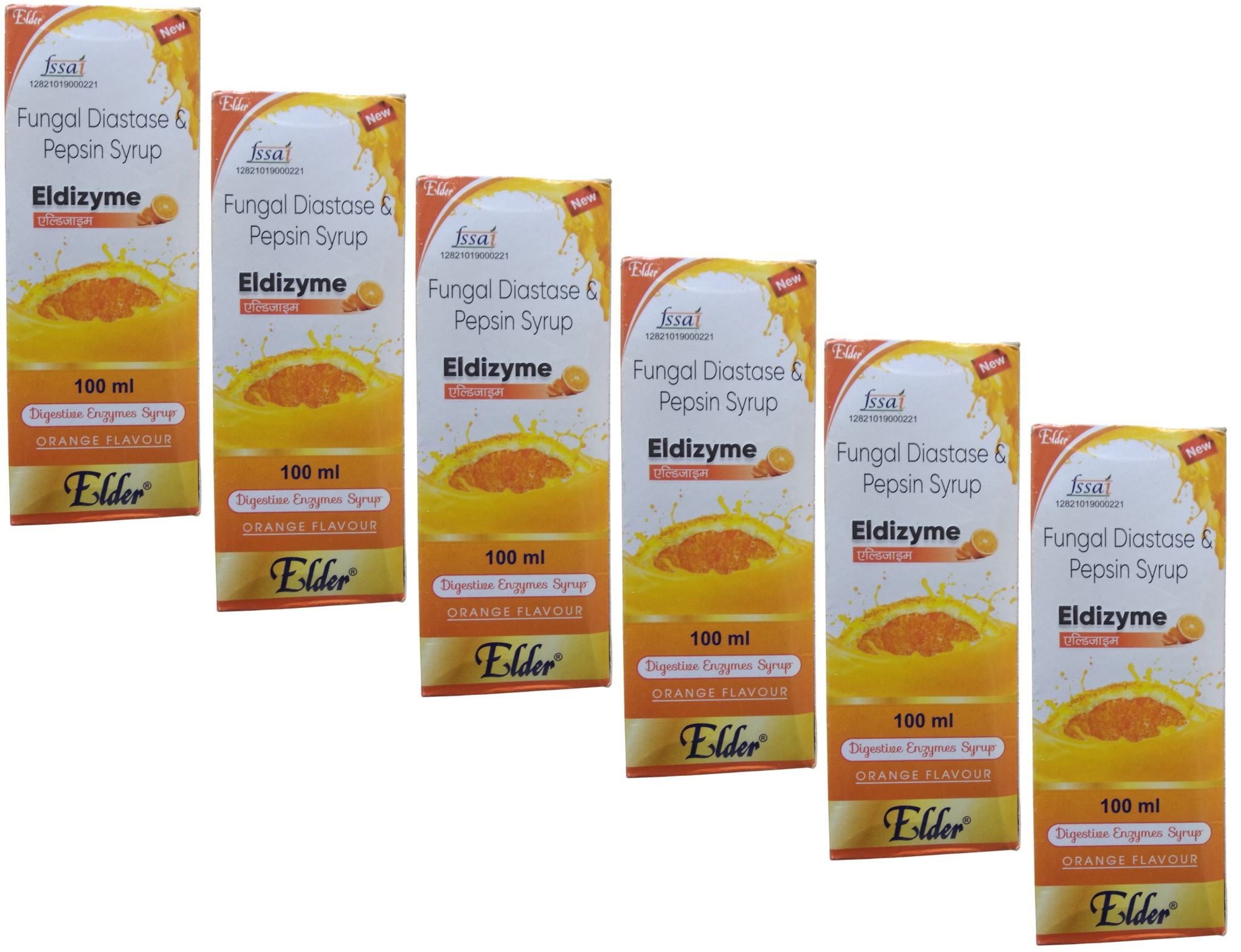 Eldizyme Fungal Diastase & Pepsin Syrup Orange Flavor pack of 6 X 100 ml each