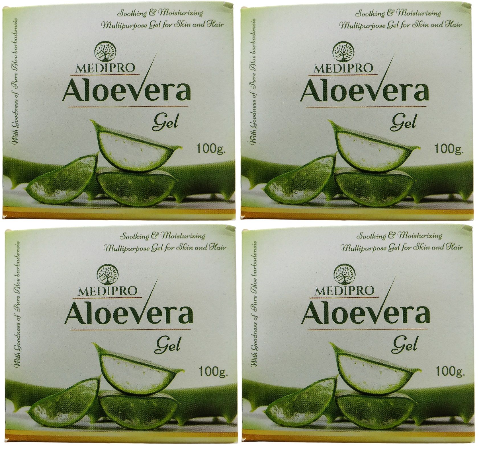 Medipro Aloevera Gel, 100g (Pack of 4) - Soothing & Moisturizing Multipurpose Gel for Skin and Hair