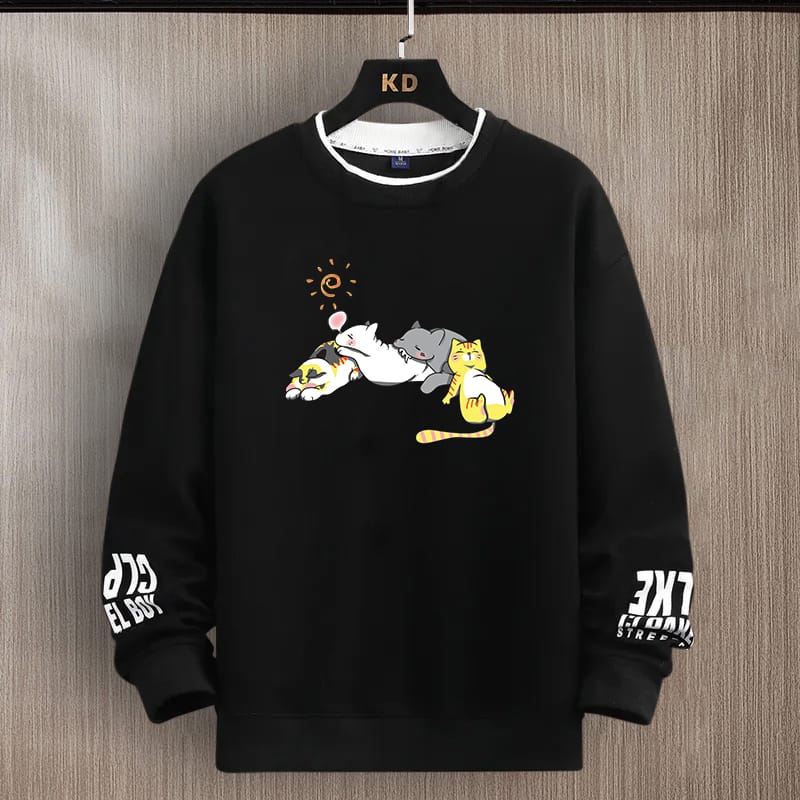 SCOTT FINCHER Men's Black Tipped Neck Full sleeve Graphic Printed T-shirt : AA(SSBTIP)BLACK_184