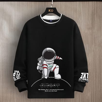 SCOTT FINCHER Men's Black Tipped Neck Full sleeve Graphic Printed T-shirt : AA(SSBTIP)BLACK_185