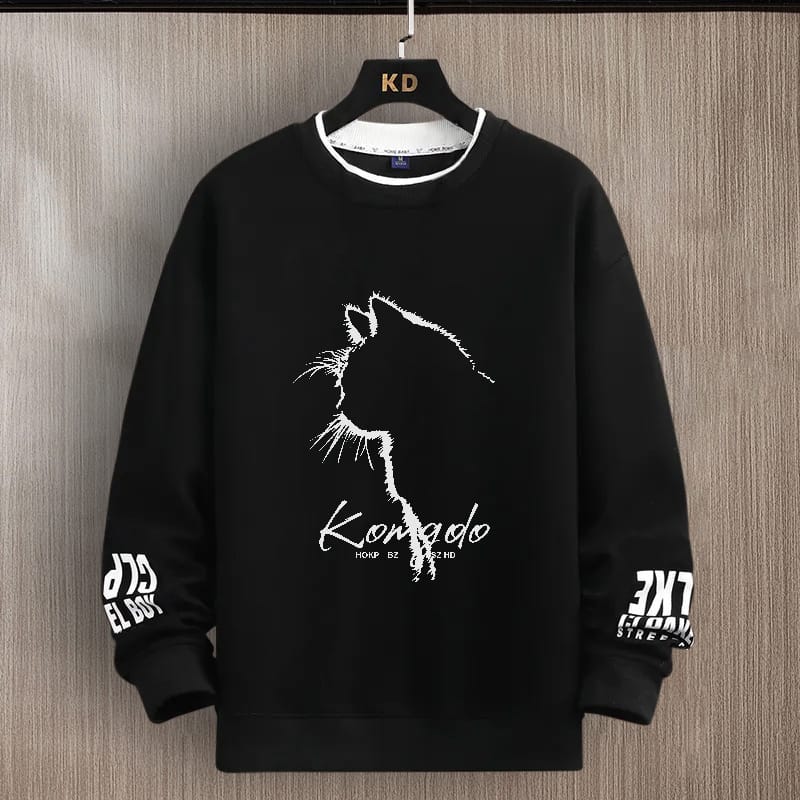 SCOTT FINCHER Men's Black Tipped Neck Full sleeve Graphic Printed T-shirt : AA(SSBTIP)BLACK_186