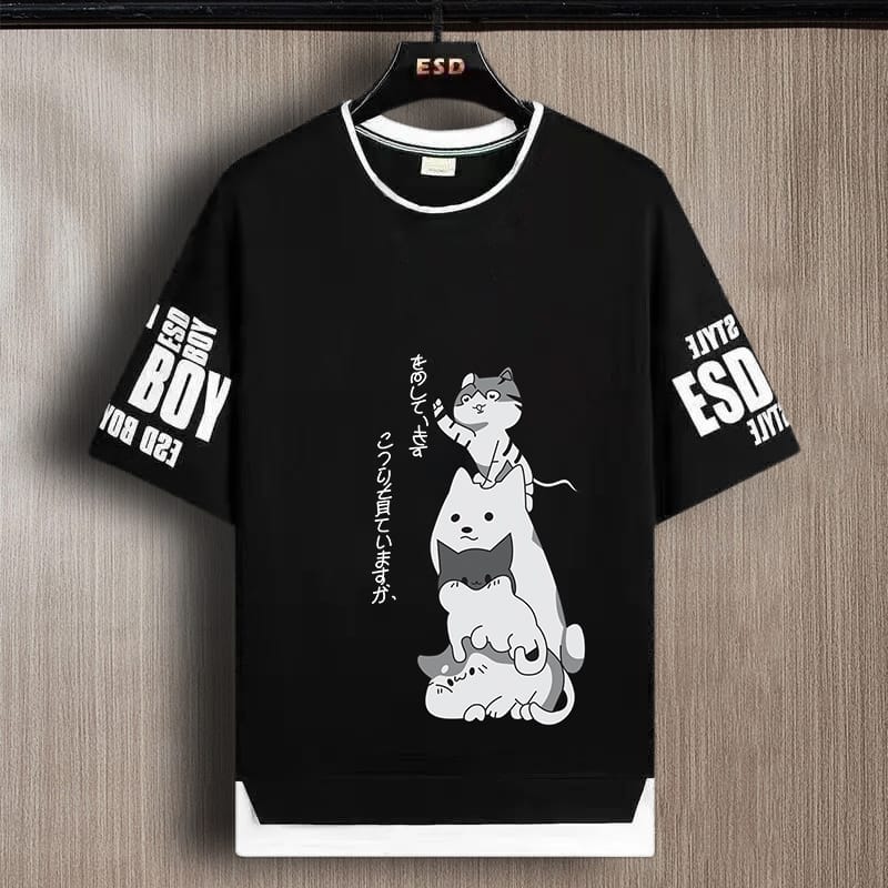 SCOTT FINCHER Men's Black Tipped Neck Half sleeve Graphic Printed T-shirt : AA(TIPARN)BLACK_183