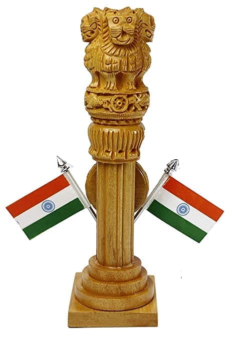 Handmade Wooden Indian Flag Table Clock With Ashoka Stambh 8 Inche, National Symbol Of India.
