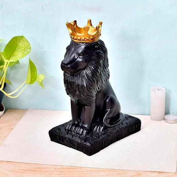  Black Lion Statue with Gold Crown * Sitting Lion Sculpture Home Decor * Modern Lion Figurine for Living Room * Decorative Lion Statue for Office * Unique Lion Gift for Animal Lovers