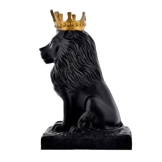  Black Lion Statue with Gold Crown * Sitting Lion Sculpture Home Decor * Modern Lion Figurine for Living Room * Decorative Lion Statue for Office * Unique Lion Gift for Animal Lovers