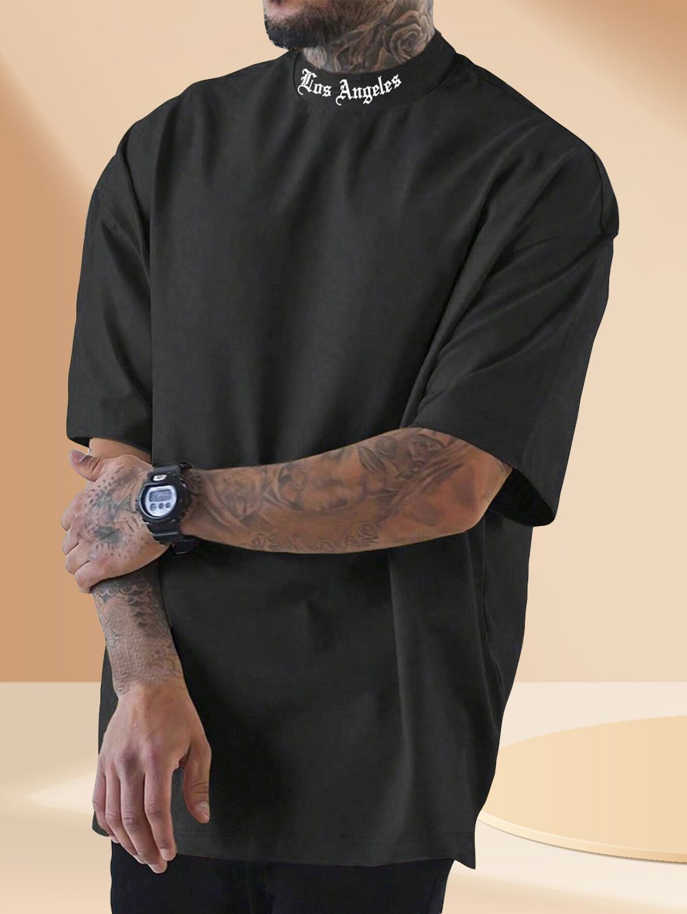SCOTT FINCHER Men's Short Sleeve T-Shirt  Casual High Neck Tee Shirt Tops : AA(TNH)BLACK_162-