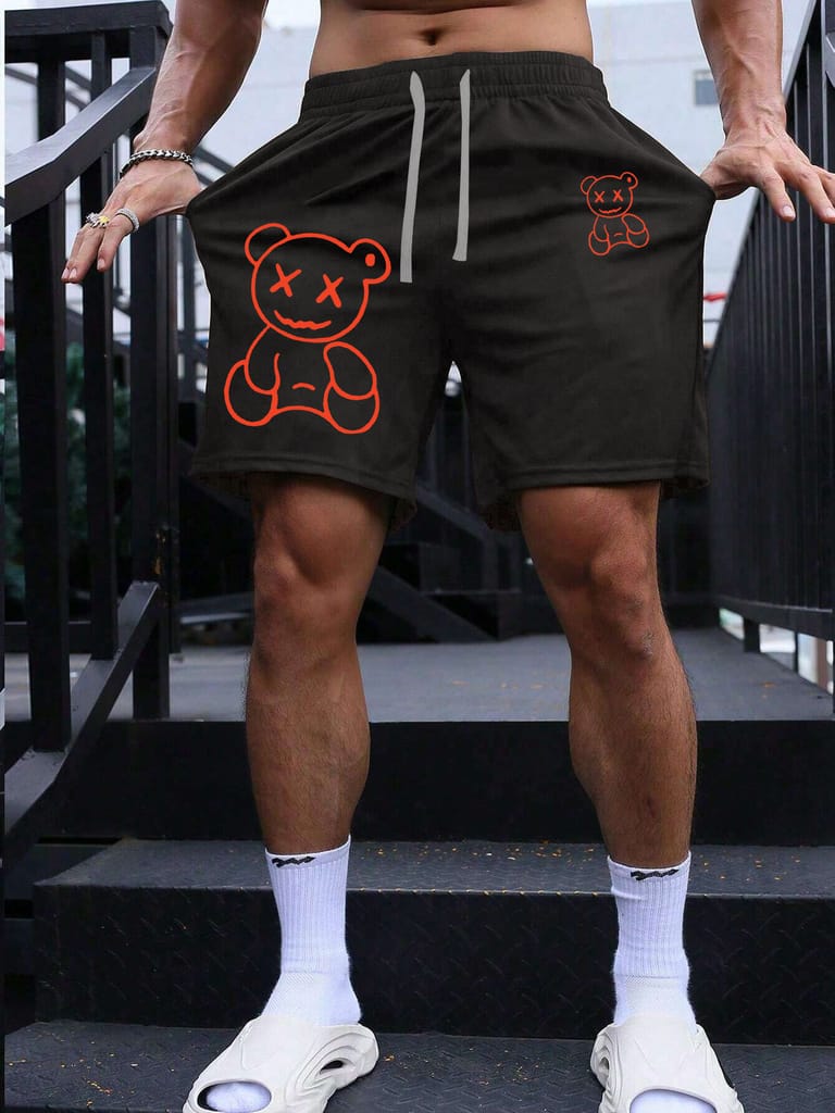 SCOTT FINCHER Men's Casual Shorts with Cute Bear Graphic, Drawstring Waist, and Side Pockets : AA(SRT)BLACK_273 - Shorts | Buy online on ZillyBuy