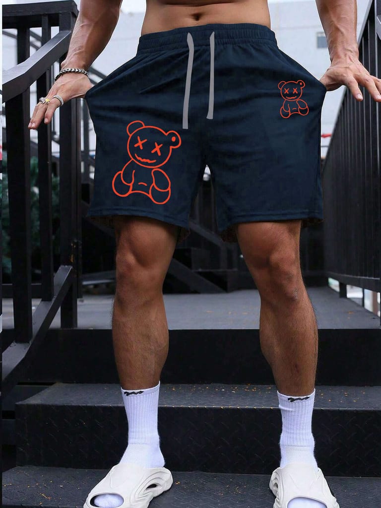 SCOTT FINCHER Men's Casual Shorts with Cute Cartoon Bear Graphic, Summer Beach Shorts, Streetwear Hip Hop Shorts, Comfortable and Breathable Shorts for Men : AA(SRT)NAVY_273 - Shorts | Buy online on ZillyBuy