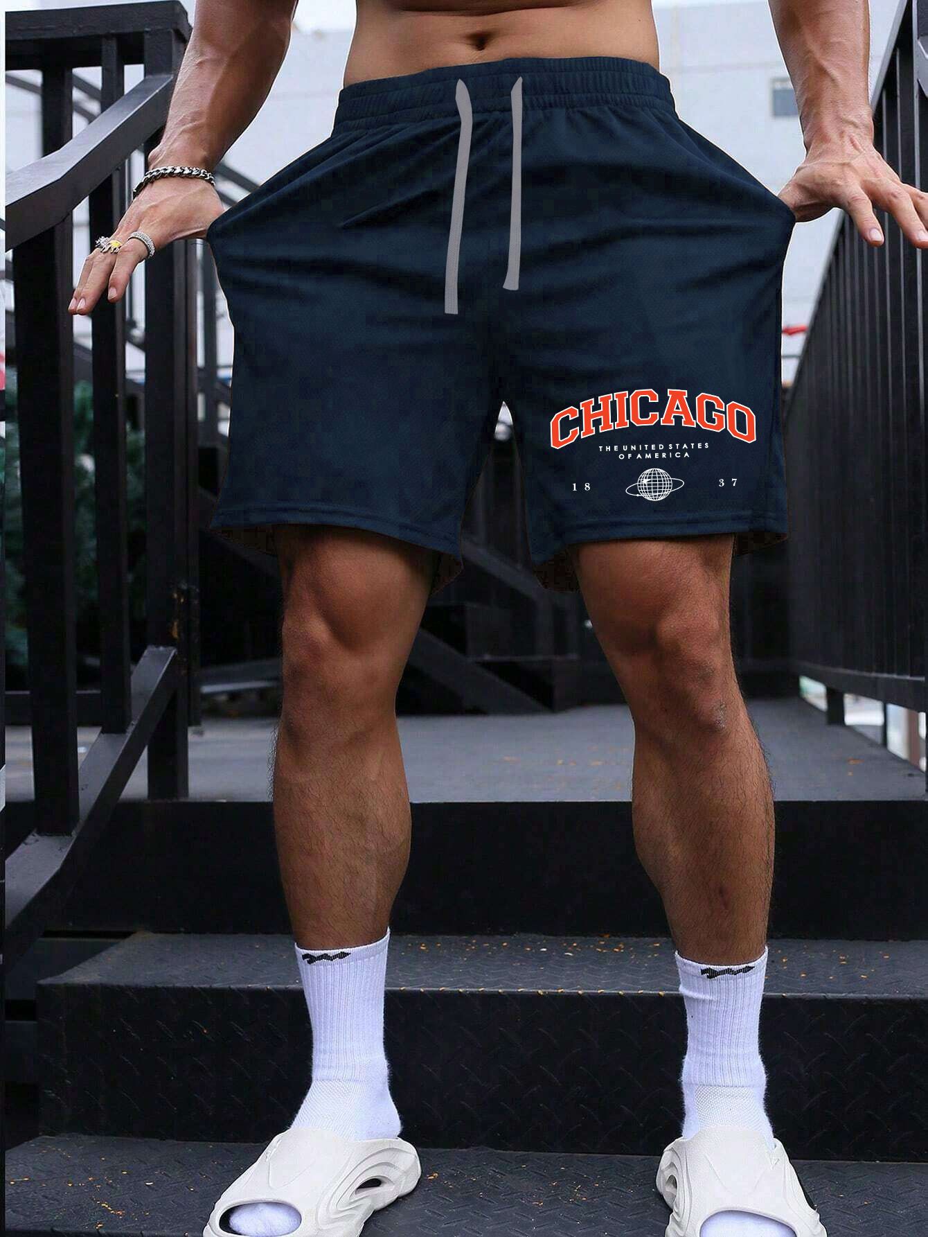 SCOTT FINCHER Chicago The Chi 312 Men's Gym Shorts Casual Sports Shorts with Pockets : AA(SRT)NAVY_284