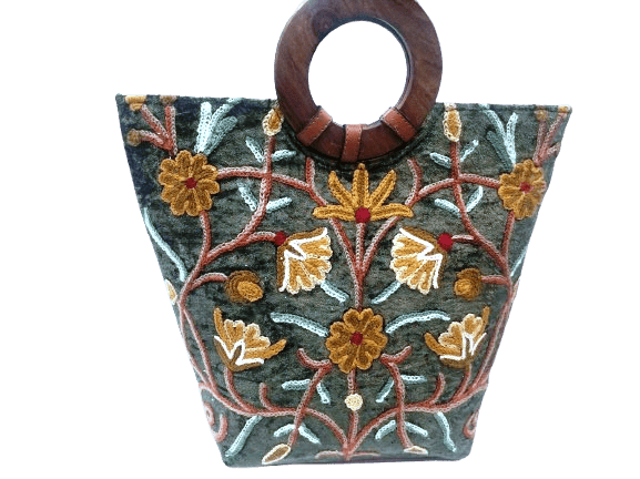  Floral Tapestry Tote Bag with Wooden Handles