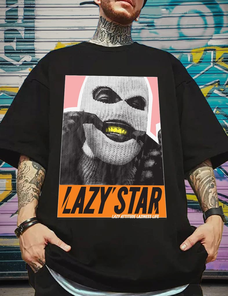 SCOTT FINCHER Men's LAZY STAR Cotton Short Sleeve T-Shirt : AA(ARN)BLACK_142