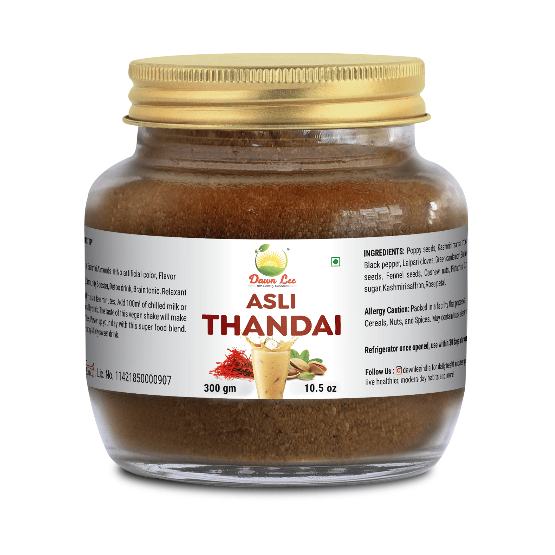 Dawn Lee Asli Thandai 300 gm | Summer Special Drink | Made with Unrefined Sugar | No White Sugar | No Sugar Syrup |  No Chemicals | Pure Natural Spices and Dry Fruits Mix Drink