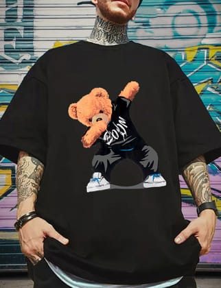 SCOTT FINCHER Men's Summer Casual Dabbing Bear Graphic T-Shirt : AA(ARN)BLACK_152