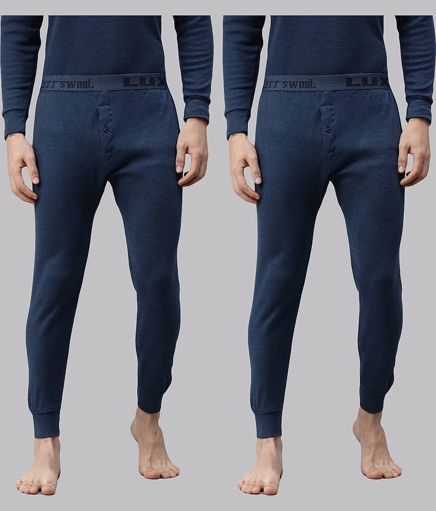 Lux Cottswool Pack of 2 Cotton Blend Thermal Bottoms For Men's ( Blue )