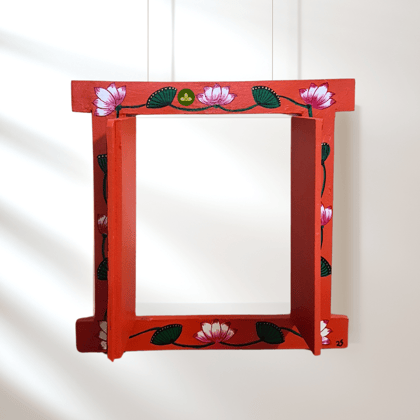 Hand Painted Pichwai Art Wooden Orange Color Jharokha With Door