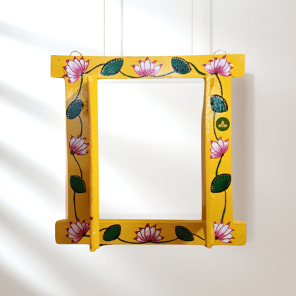 Hand Painted Pichwai Art Wooden Yellow Color Jharokha With Door