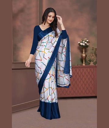 JIHANA FAB Georgette Printed Saree With Unstitched Blouse Piece ( Blue )