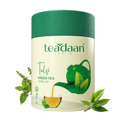 Tulsi Green Tea - 75gm Loose Leaf Herbal Green Tea with Holy Basil (36 Cups) - Stress Relieving, Uplifts Mood, Rich in Antioxidants