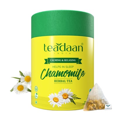 TEADAAN Chamomile Tea for Sleep & Stress Relief – 15 Biodegradable Pyramid Teabags – 100% Natural Herbal Tea – Relaxing & Uplifting