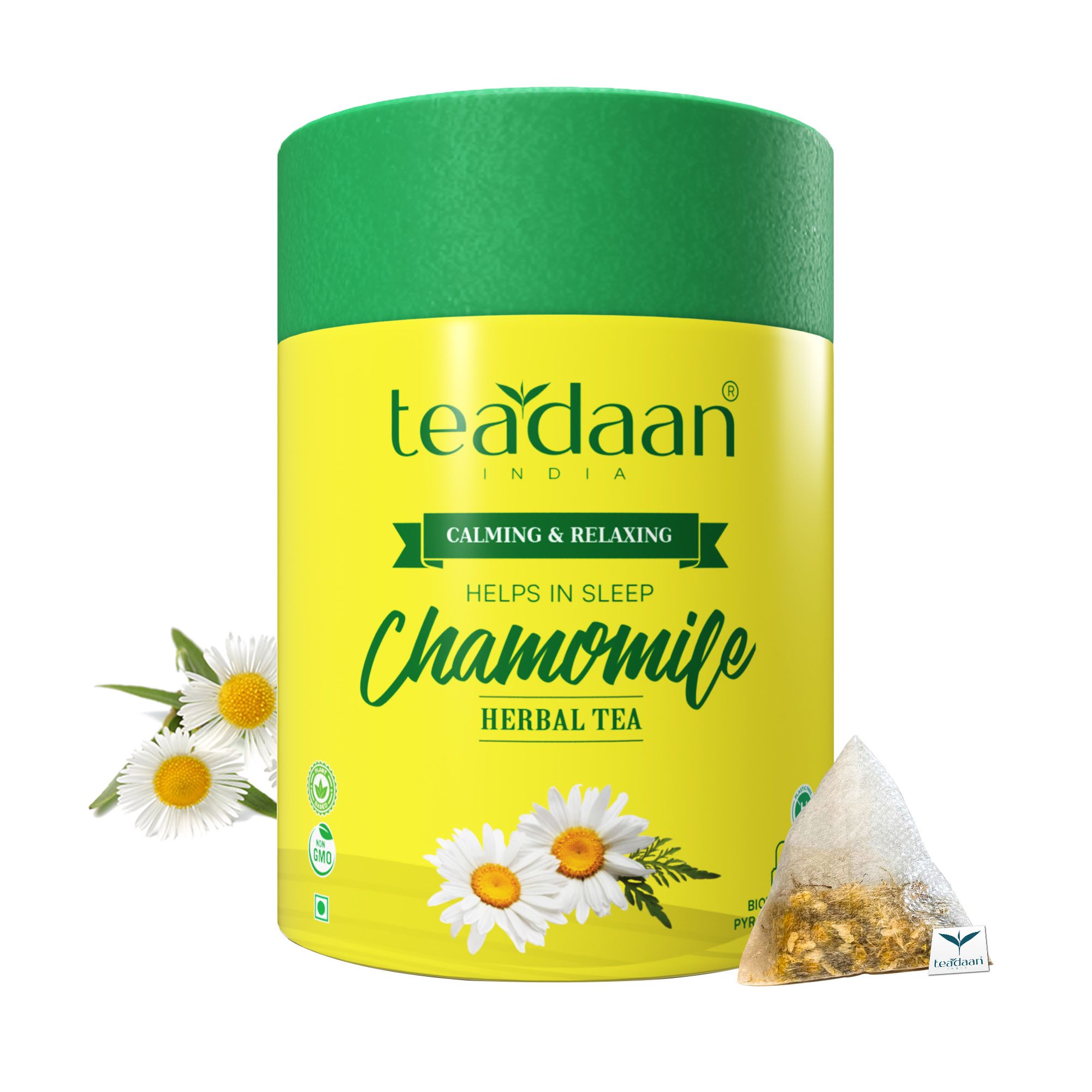 TEADAAN Chamomile Tea for Sleep & Stress Relief – 15 Biodegradable Pyramid Teabags – 100% Natural Herbal Tea – Relaxing & Uplifting