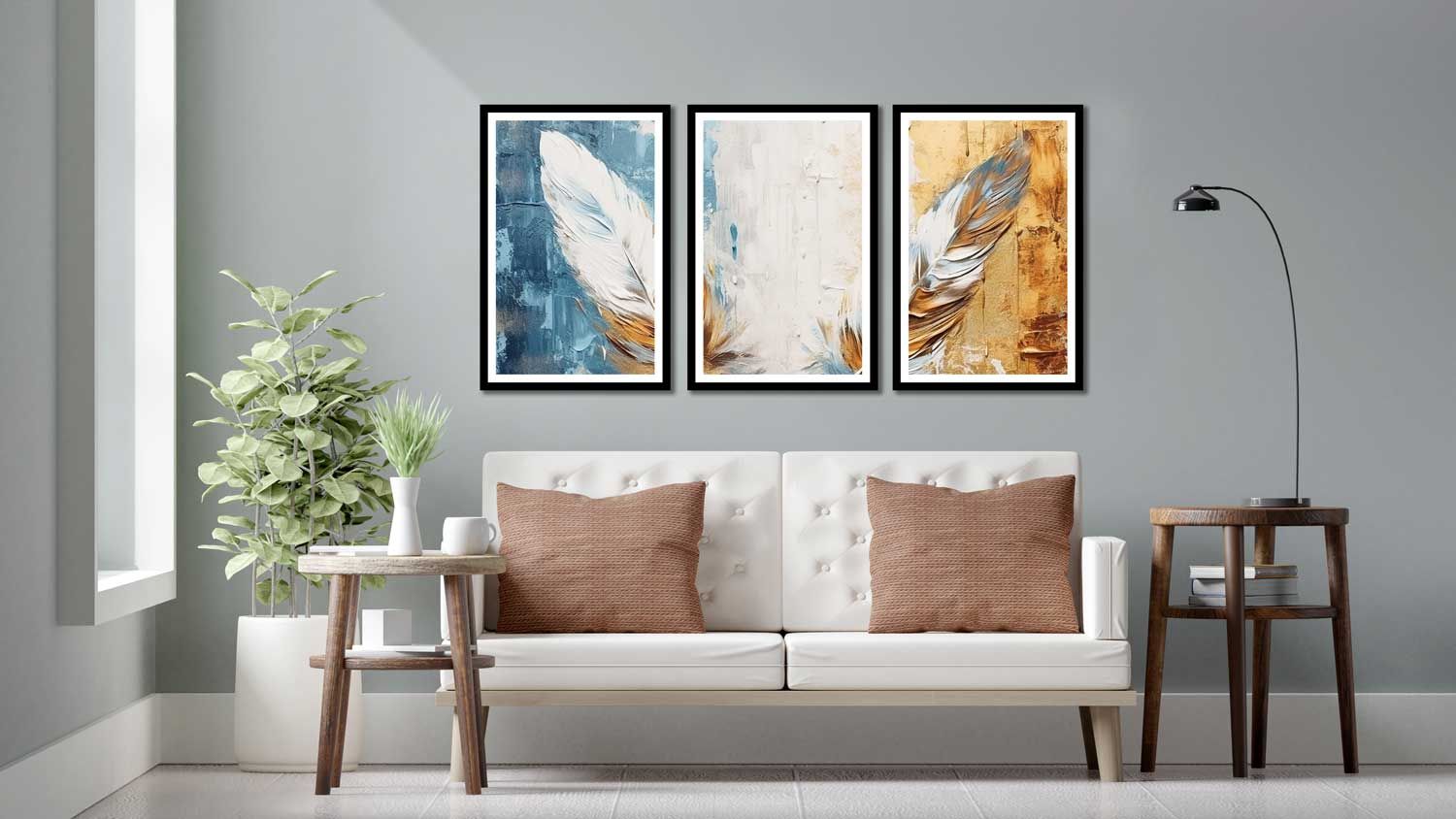 TRIPTYCH 3 PIECE FLOWER ART 48in X 24in WITH BLACK FRAME